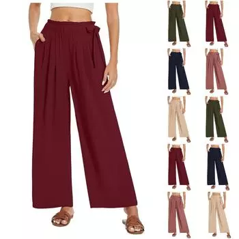 Модные женские повседневные брюки из хлопка и льна, широкие брюки XL