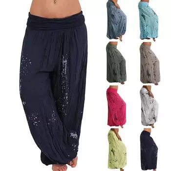 Модные женские повседневные брюки с принтом, широкие брюки, свободные брюки с карманами на пуговицах L белый