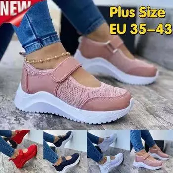 Модные женские повседневные дышащие туфли, женские однотонные кроссовки на толстой подошве с плоской подошвой и застежкой-липучкой 35 красный