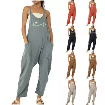 Модные женские повседневные комбинезоны с пуговицами на плечах и широкими карманами L кофейный