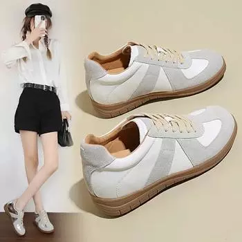 Модные женские повседневные кожаные спортивные туфли на шнуровке, спортивные туфли на плоской подошве, женские противоскользящие спортивные дышащие теннисные кроссовки для женщин 35 бежевый