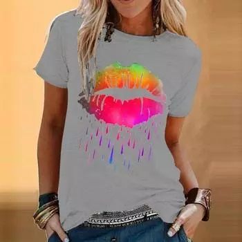 Модные женские повседневные красочные футболки с короткими рукавами и принтом губ, блузки, топы S