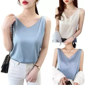 Модные женские повседневные майки без рукавов с v-образным вырезом и жемчугом, однотонные свободные топы L синий
