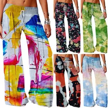 Модные женские повседневные модные свободные удобные широкие брюки для йоги с принтом M чёрный