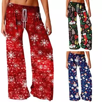 Модные женские повседневные модные свободные удобные широкие брюки с рождественским принтом для йоги L чёрный