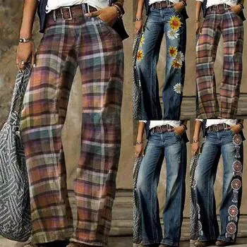 Модные женские повседневные однотонные брюки с подтяжкой бедер и широкими штанинами с высокой талией XL синий