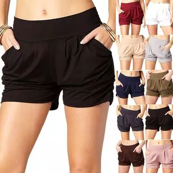 Модные женские повседневные однотонные карманы с высокой эластичностью, мягкие удобные шорты для спортивной одежды XXL чёрный