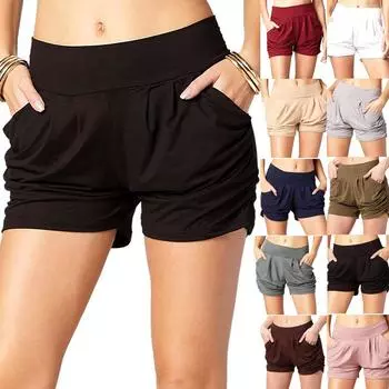 Модные женские повседневные однотонные карманы с высокой эластичностью, мягкие удобные шорты для спортивной одежды L бежевый