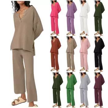 Модные женские повседневные однотонные рубашки с длинным рукавом из хлопка и льна, брючный костюм XL горячий розовый