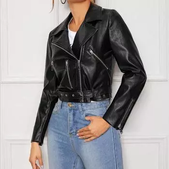 Модные женские повседневные однотонные топы на молнии с длинным рукавом, короткая куртка, пальто S чёрный