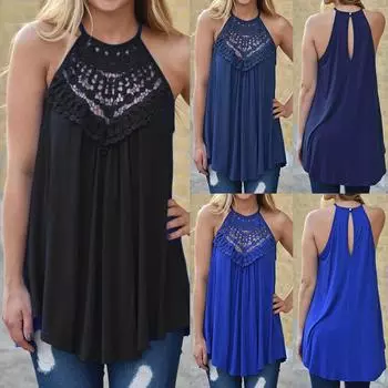 Модные женские повседневные однотонные топы с V-образным вырезом без рукавов, кружевные жилеты с вышивкой, топы L чёрный