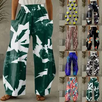 Модные женские повседневные прямые брюки с принтом, свободные широкие брюки большого размера XXXL чёрный