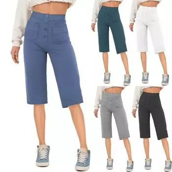 Модные женские повседневные прямые брюки с высокой талией и пуговицами, эластичные узкие шорты XXL белый