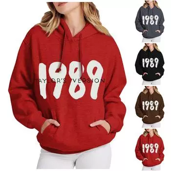 Модные женские повседневные пуловеры с длинными рукавами и капюшоном с принтом L чёрный