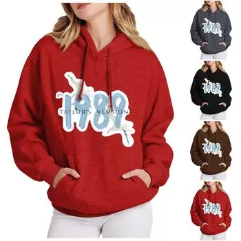 Модные женские повседневные пуловеры с длинными рукавами и капюшоном с принтом S