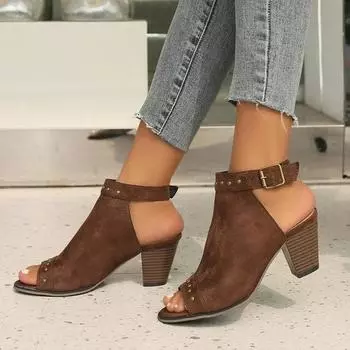 Модные женские повседневные сандалии 2024 года, новые модные туфли на высоком каблуке с пряжкой в форме рыбьего рта, сексуальные ботильоны с открытым носком и толстым каблуком в римском стиле, большой размер 43 35 чёрный