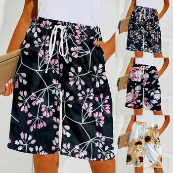 Модные женские повседневные широкие брюки с принтом, свободные укороченные брюки XL красный