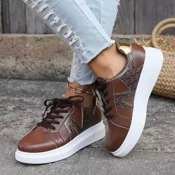 Модные женские повседневные спортивные туфли с круглым носком и толстой подошвой на шнуровке для тенниса, женские вулканизированные туфли с принтом 36 чёрный