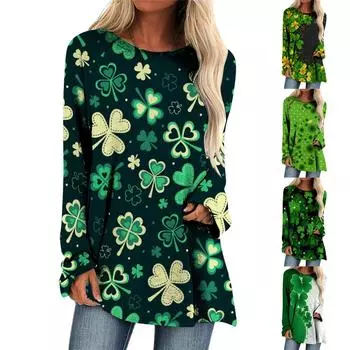 Модные женские повседневные свободные футболки с круглым вырезом и длинными рукавами с принтом, топы L чёрный