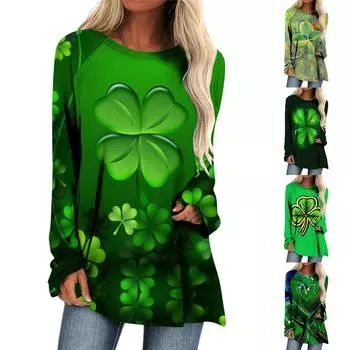 Модные женские повседневные свободные футболки с круглым вырезом и длинными рукавами с принтом, топы S