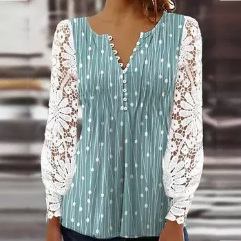 Модные женские повседневные свободные кружевные футболки с длинными рукавами, летние топы, топы с принтом S фиолетовый