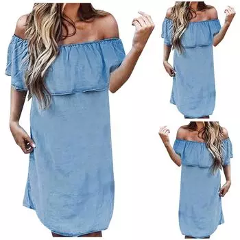 Модные женские повседневные свободные сексуальные ковбойские платья с рукавами «Хаббл-пузырь» L синий