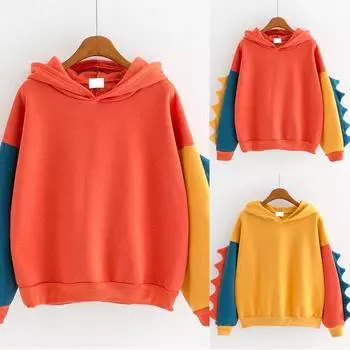 Модные женские повседневные свободные топы с длинным рукавом с динозаврами M оранжевый