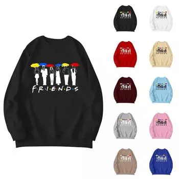 Модные женские повседневные свободные топы с длинными рукавами и круглым вырезом с принтом M чёрный