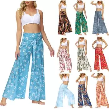 Модные женские повседневные свободные удобные прямые брюки с принтом M зелёный