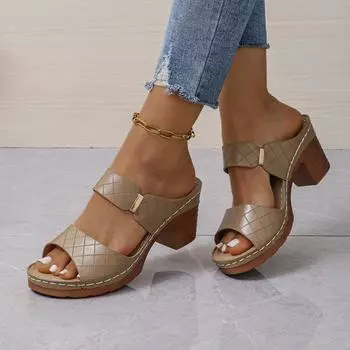 модные женские повседневные толстые сандалии на высоком каблуке летние новые платья толстые туфли с открытым носком дизайнерские брендовые туфли-лодочки Zapatos 43 хаки