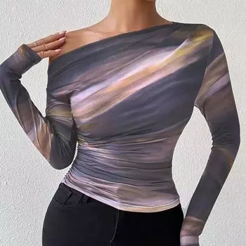 Модные женские повседневные топы осенние сетчатые принтованные сексуальные тонкие короткие футболки с длинными рукавами удобные и универсальные футболки для женщин S