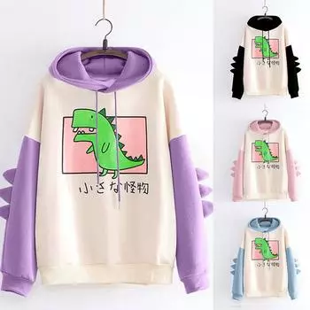 Модные женские повседневные топы с длинным рукавом с принтом динозавров XXXL чёрный