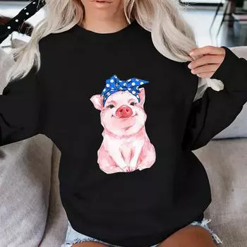 Модные женские повседневные топы с длинными рукавами и принтом свиньи M