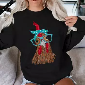 Модные женские повседневные топы с длинными рукавами и принтом петуха S