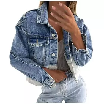 Модные женские повседневные топы с длинными рукавами, джинсовые пальто с карманами, джинсовая верхняя одежда M синий
