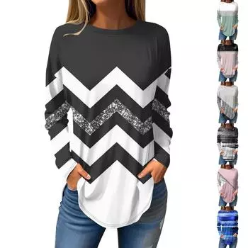 Модные женские повседневные топы с длинными рукавами и круглым вырезом с принтом XXL