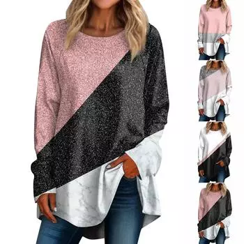 Модные женские повседневные топы с длинными рукавами и круглым вырезом с принтом XXXL