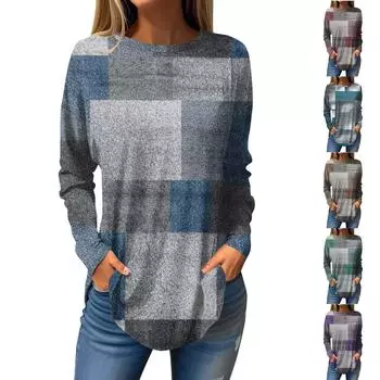 Модные женские повседневные топы с длинными рукавами и круглым вырезом с принтом M коричневый