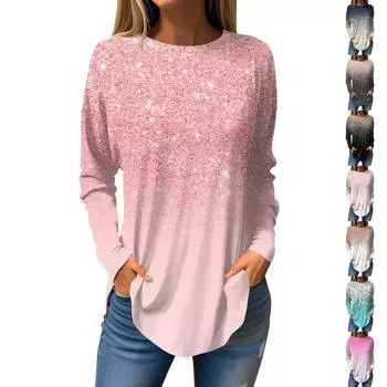 Модные женские повседневные топы с длинными рукавами и круглым вырезом с принтом XXXL