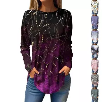 Модные женские повседневные топы с длинными рукавами и круглым вырезом с принтом XXXL белый