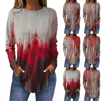 Модные женские повседневные топы с длинными рукавами и круглым вырезом с принтом S розовый