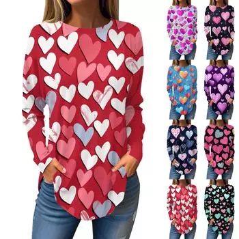 Модные женские повседневные топы с длинными рукавами и круглым вырезом с принтом XL синий