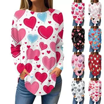 Модные женские повседневные топы с длинными рукавами и круглым вырезом с принтом L чёрный