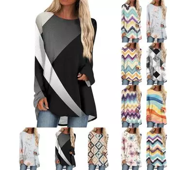 Модные женские повседневные топы с длинными рукавами и круглым вырезом с принтом L