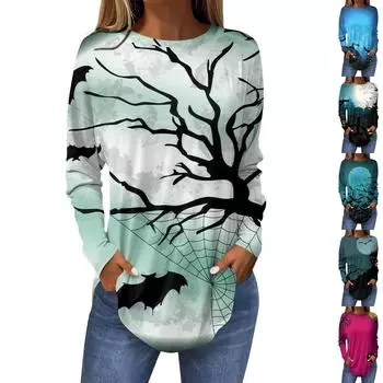 Модные женские повседневные топы с длинными рукавами и круглым вырезом с принтом S