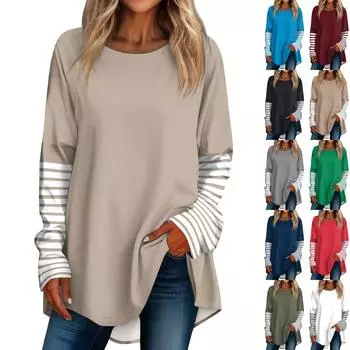 Модные женские повседневные топы с длинными рукавами и круглым вырезом с принтом XXL чёрный