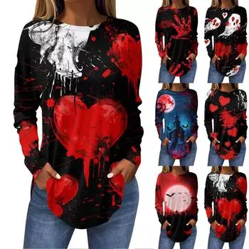 Модные женские повседневные топы с длинными рукавами и круглым вырезом с принтом L