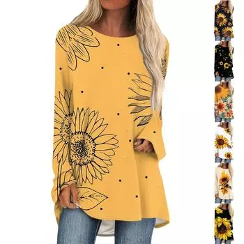 Модные женские повседневные топы с длинными рукавами и круглым вырезом с принтом M белый