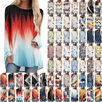 Модные женские повседневные топы с длинными рукавами и круглым вырезом с принтом L чёрный