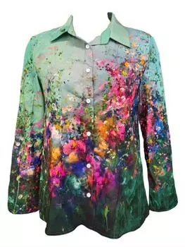 Модные женские повседневные топы, стильный кардиган с 3D-цветочным принтом, рубашка с длинным рукавом, топ с баской, удобная и универсальная футболка для женщин S зелёный